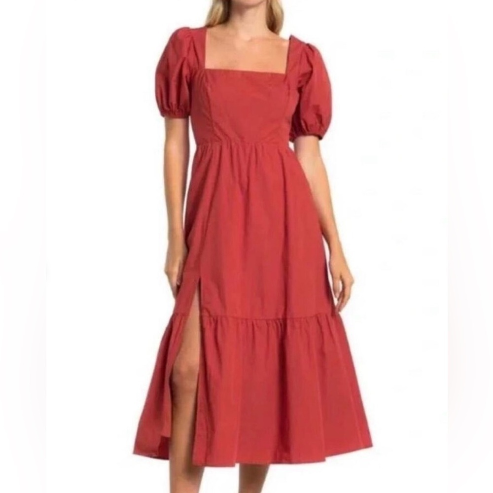 ASTR The Label Size Medium Rust Colored Dress 100% Cotton Balloon Sleeves